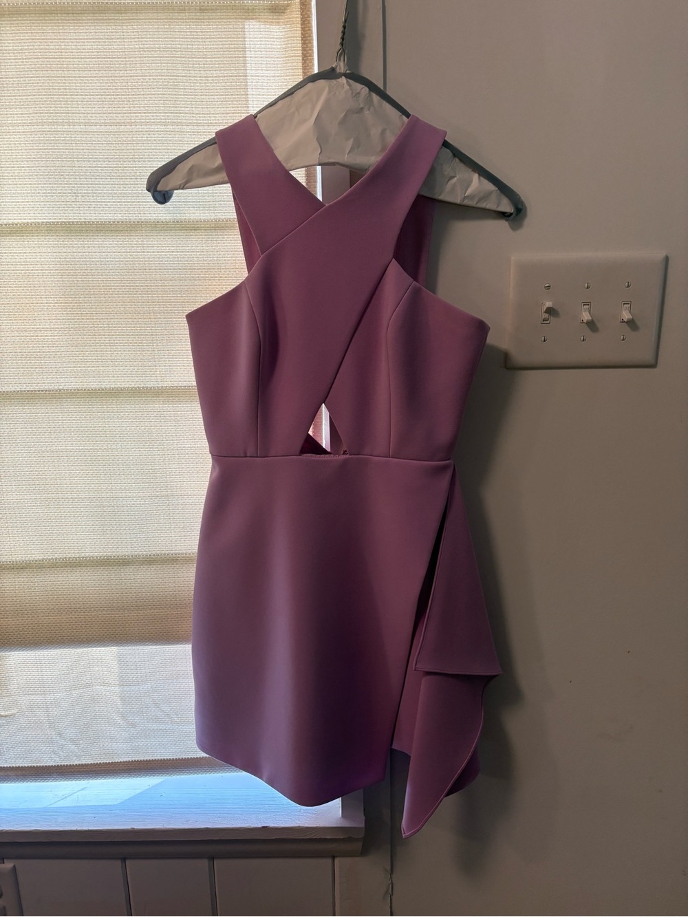 BCBGMaxAzria Lavender Sleeveless Cross-Front Mini Dress